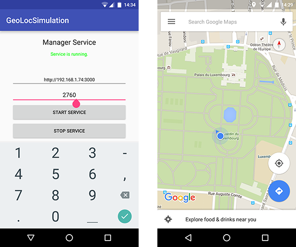 Screenshots of Pokemon Go: Player located on a map using geolocation